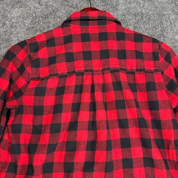 Madewell Top Womens Small Flannel Popover in Buffalo Check Red Black Pocket - Picture 8 of 8